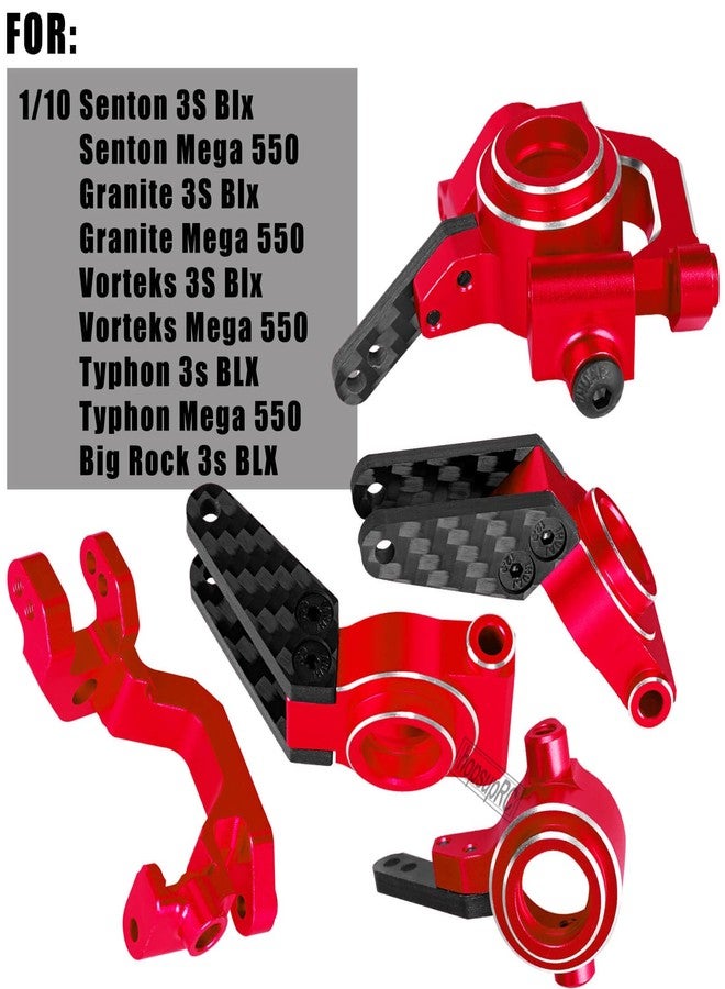 hopsupRC RC Carbon Fibre Aluminum Rear Hubs Front Steering Block Knuckles & C-Hubs Caster Blocks Upgrades Parts for 1/10 Senton/Granite 3S Blx & Mega 550,Vorteks 3S Blx,Big Rock 3s BLX.Red - Image 2